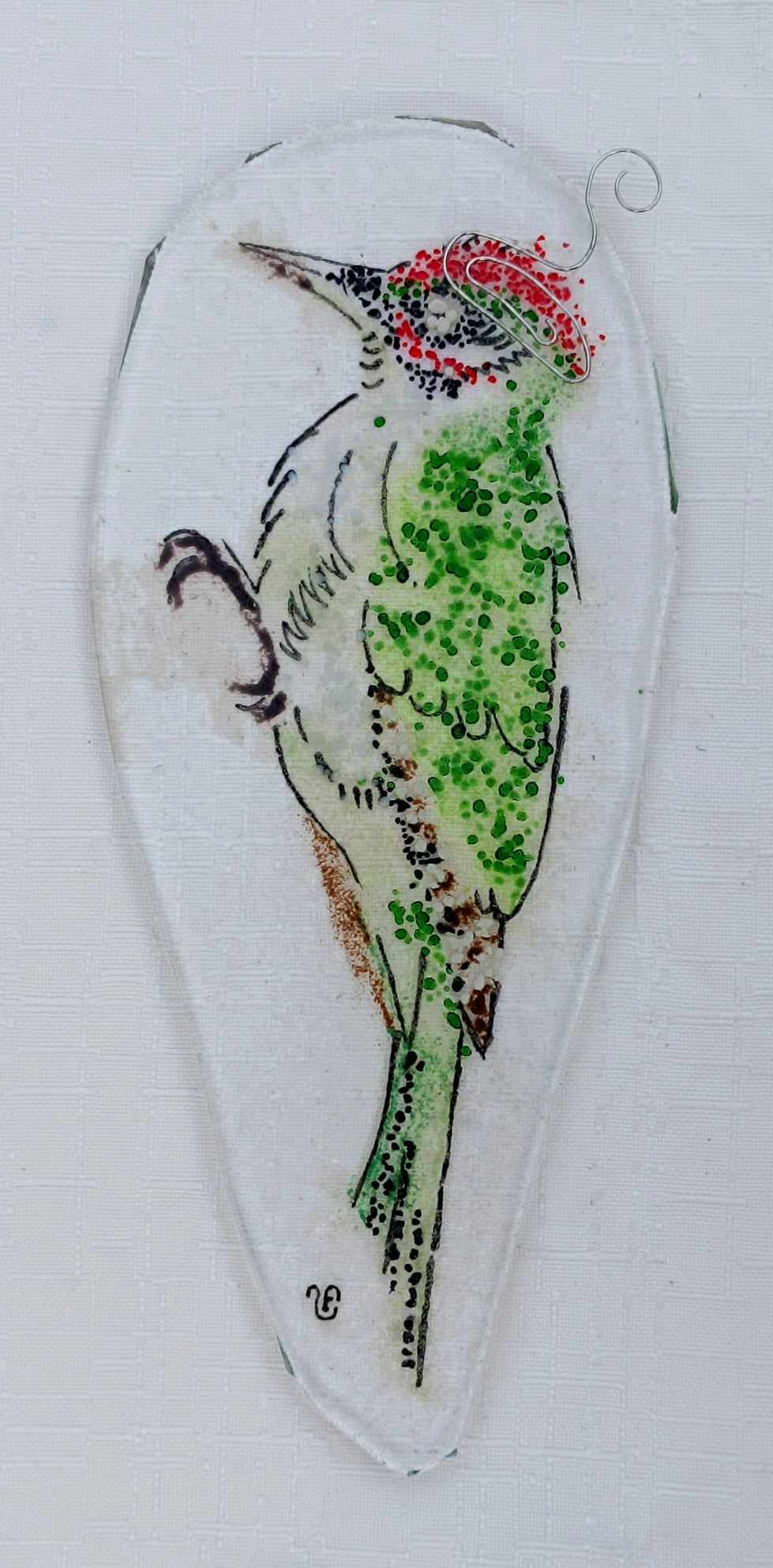 Dzięcioł zielony szklana zawieszka