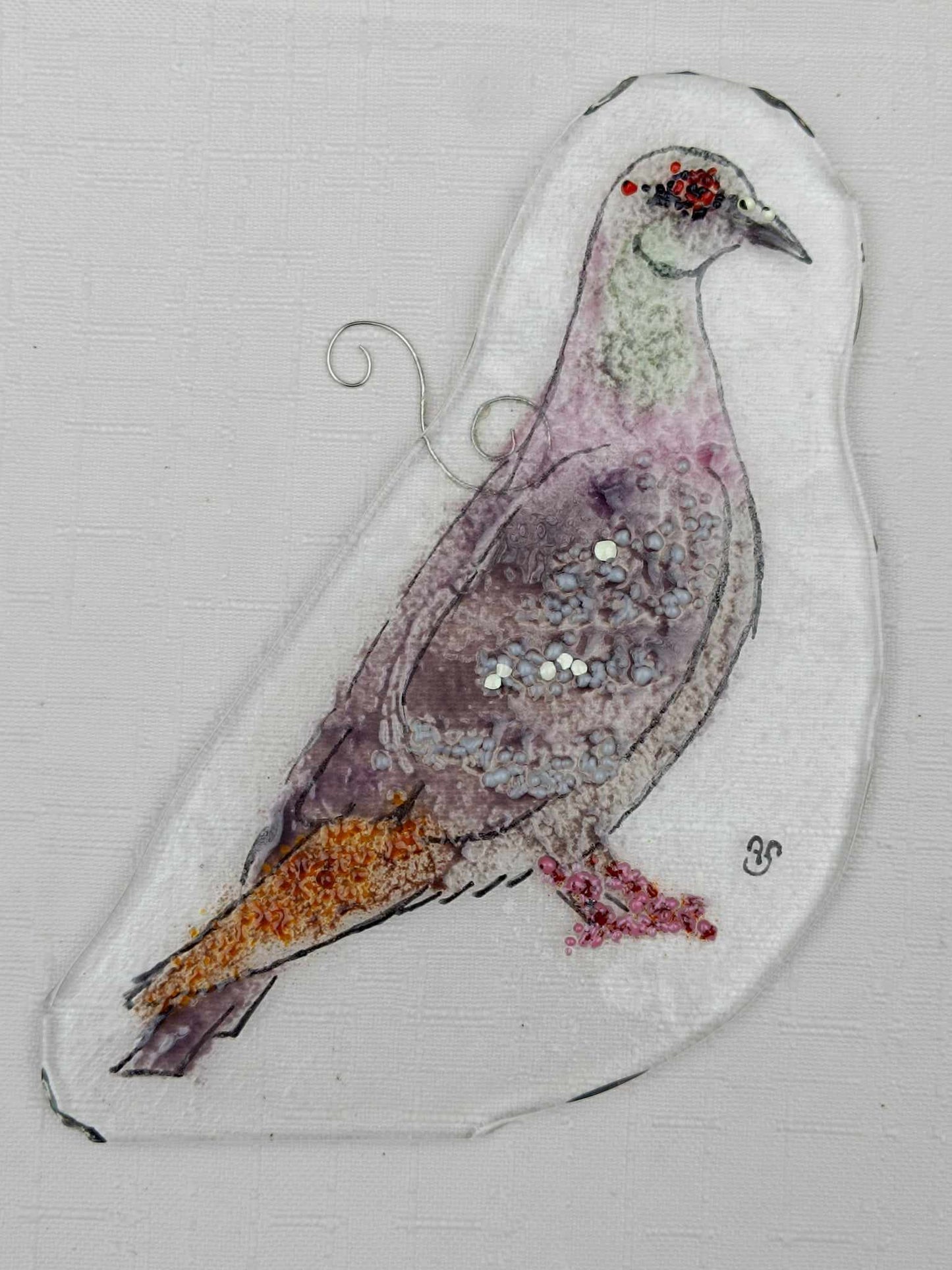 Gołąb grzywacz - zawieszka ze szkła