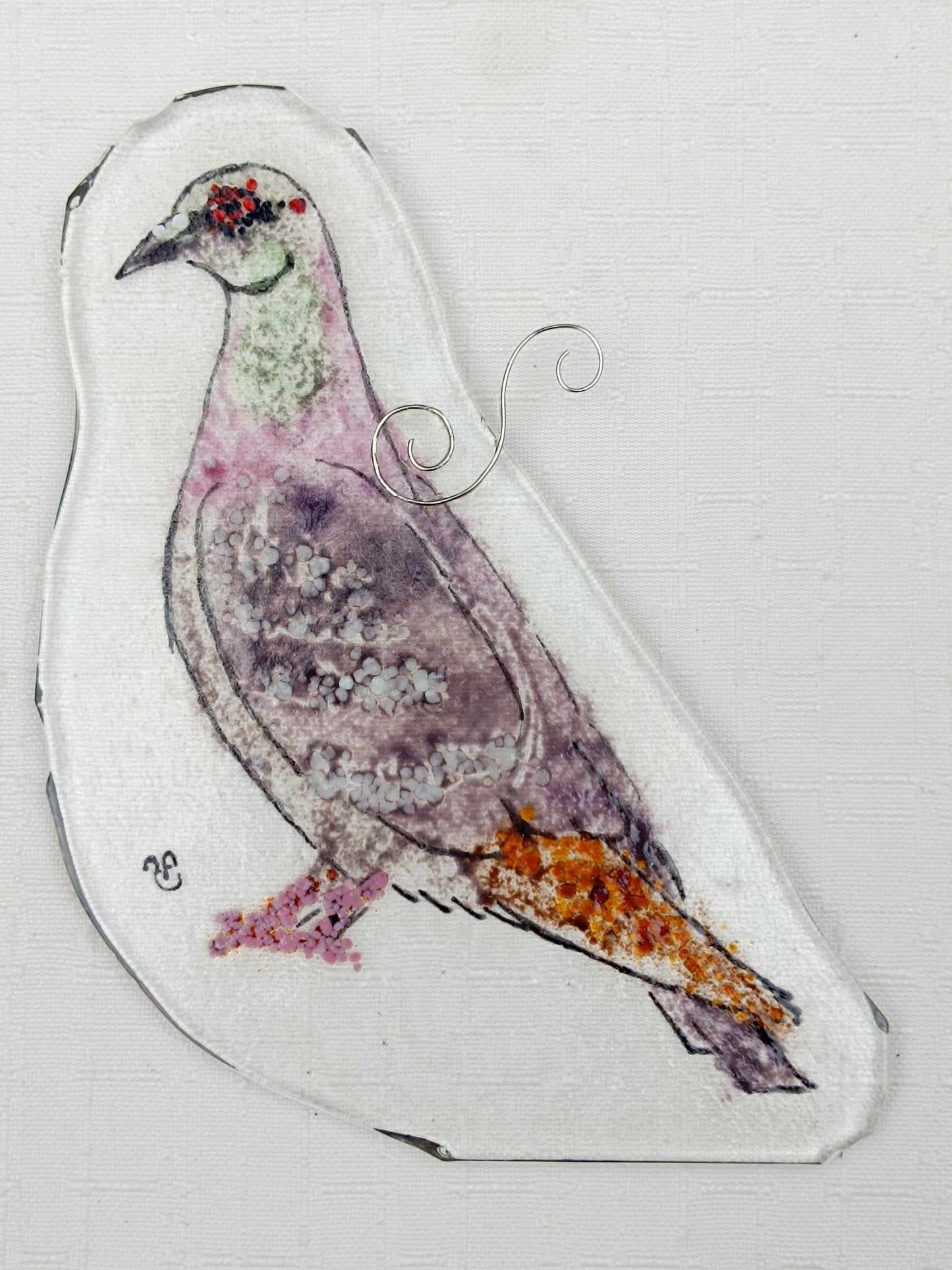 Gołąb grzywacz - zawieszka ze szkła