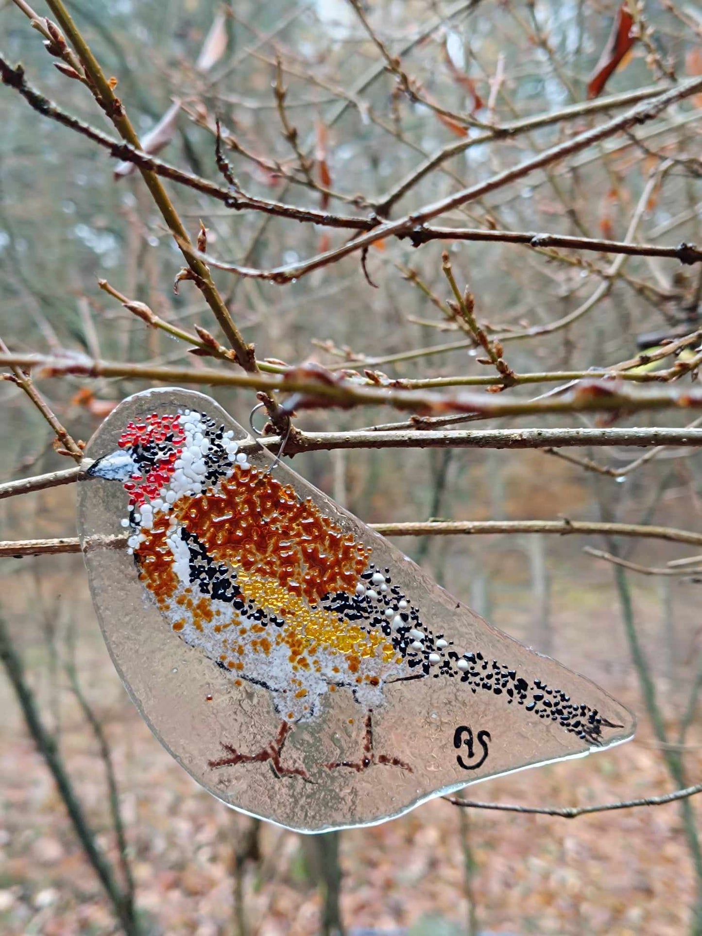 Szczygieł - zawieszka szklana