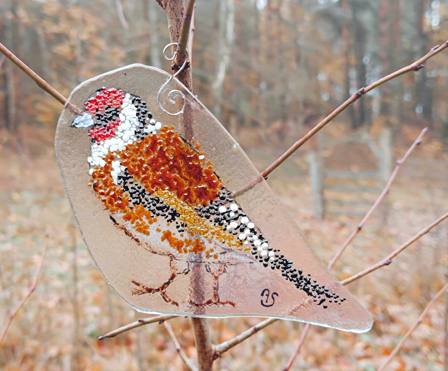 Szczygieł - szklana zawieszka