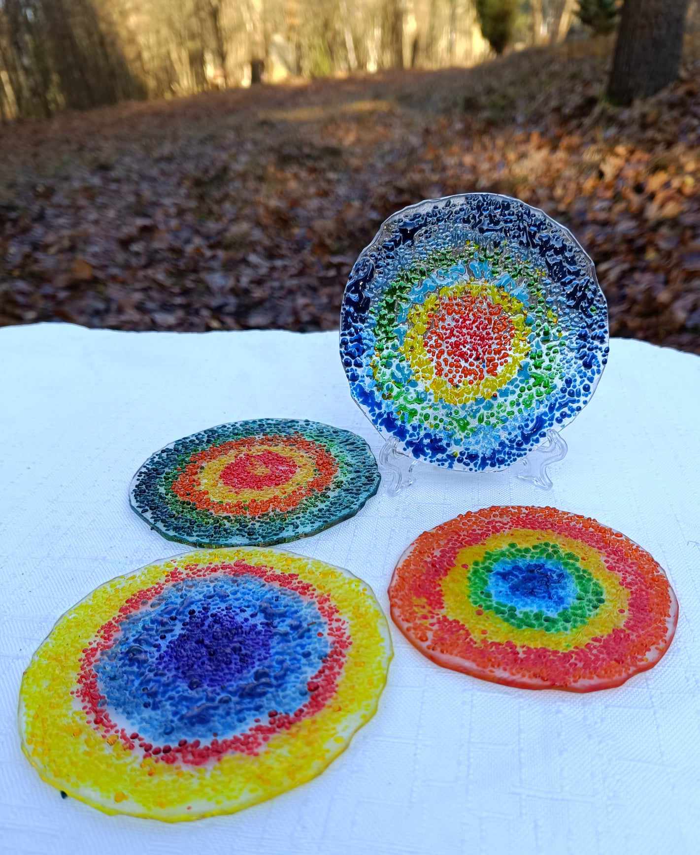 Podkładki pod kubki - słońce w jeziorze