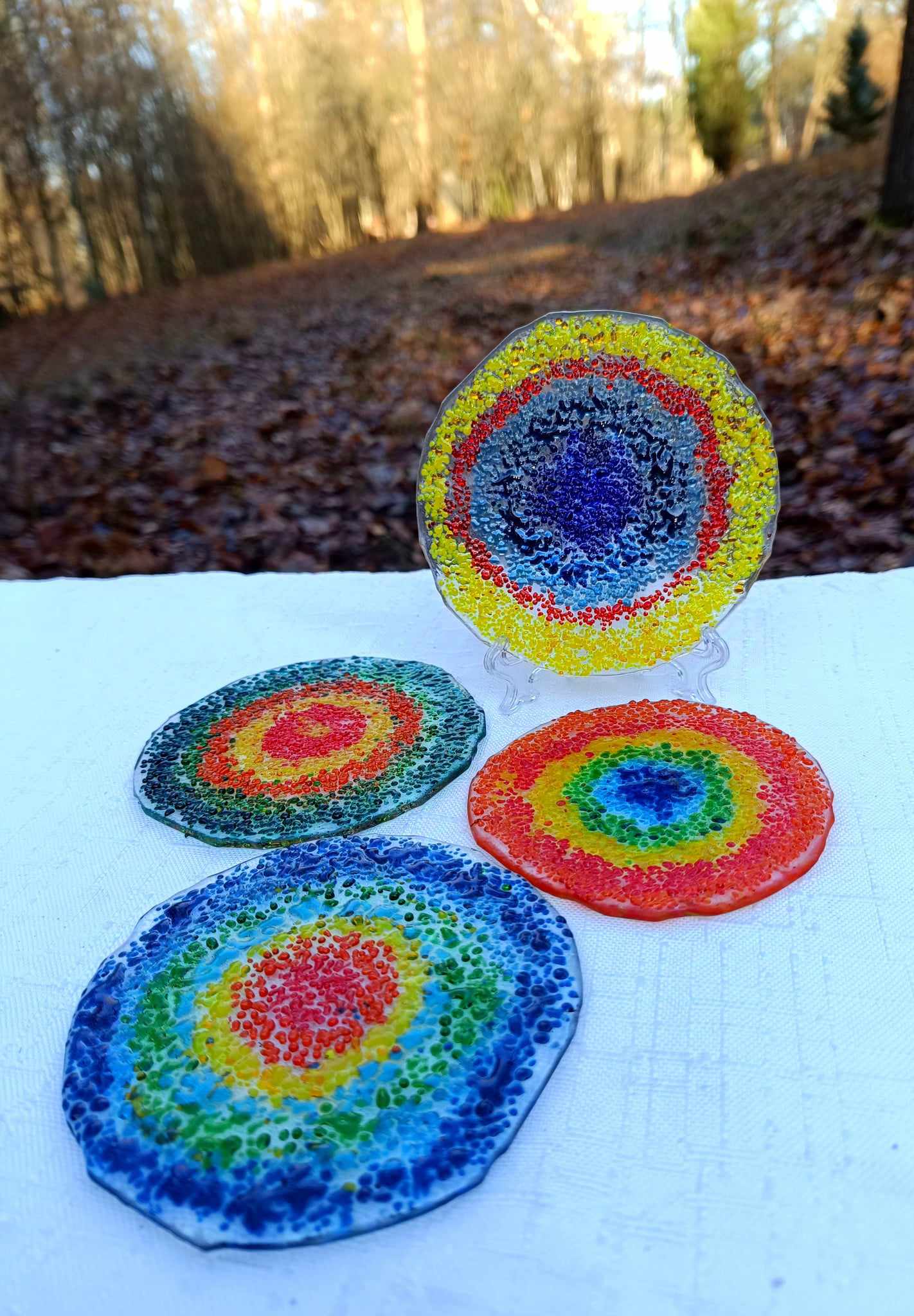 Podkładki pod kubki - słońce w jeziorze